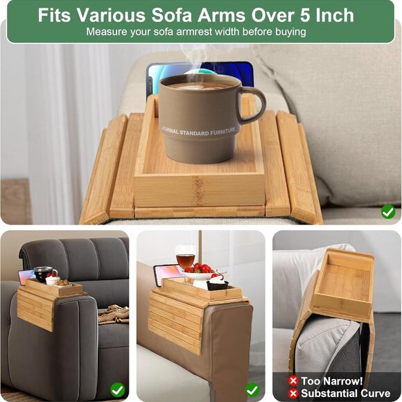 Joy&Grace Couch Arm Tray, 3-in-1 Magnetic Detachable Sofa Arm Table with Phone - Picture 5 of 8